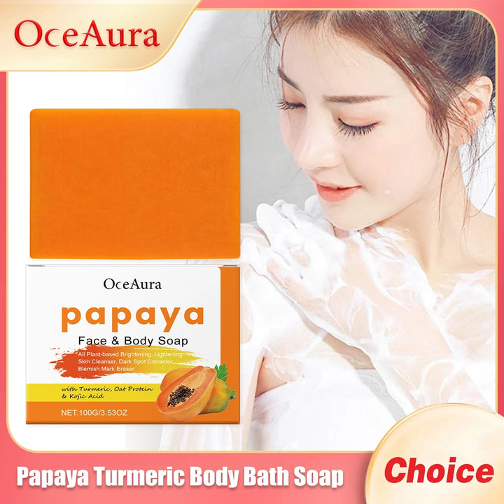 OCEAURA Papaya Turmeric Nourishing Bath Soap Deep Clean Improve Dull Skin Remove Dirt Smooth Epidermis Body Moisturize Bath Soap Halalzen
