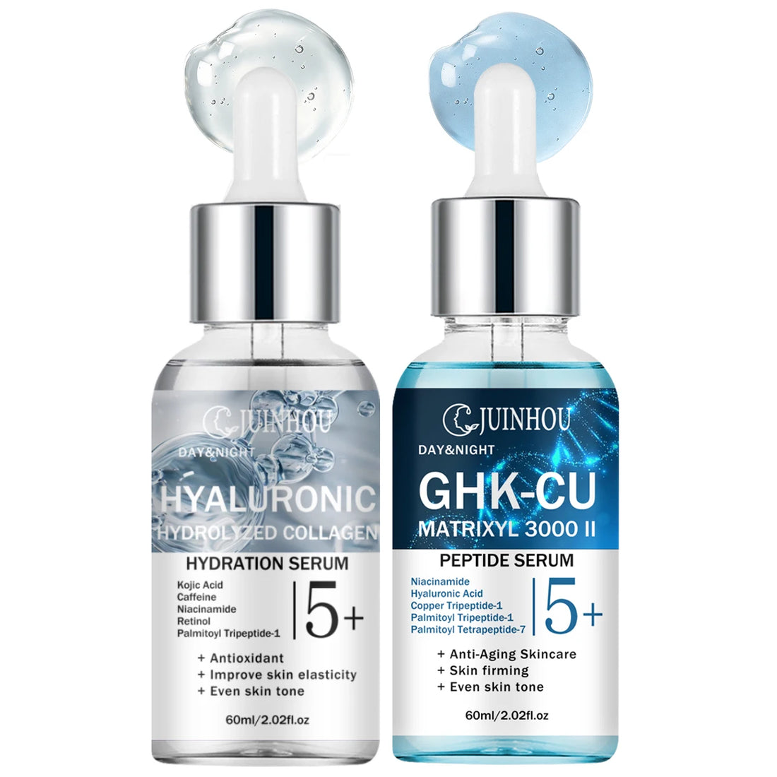 JUINHOU 2Pcs Skin Face Serum Copper Peptide Hyaluronic Acid Plumping Brighten Smooth Skin Deep Hydration Daily Facial Care
