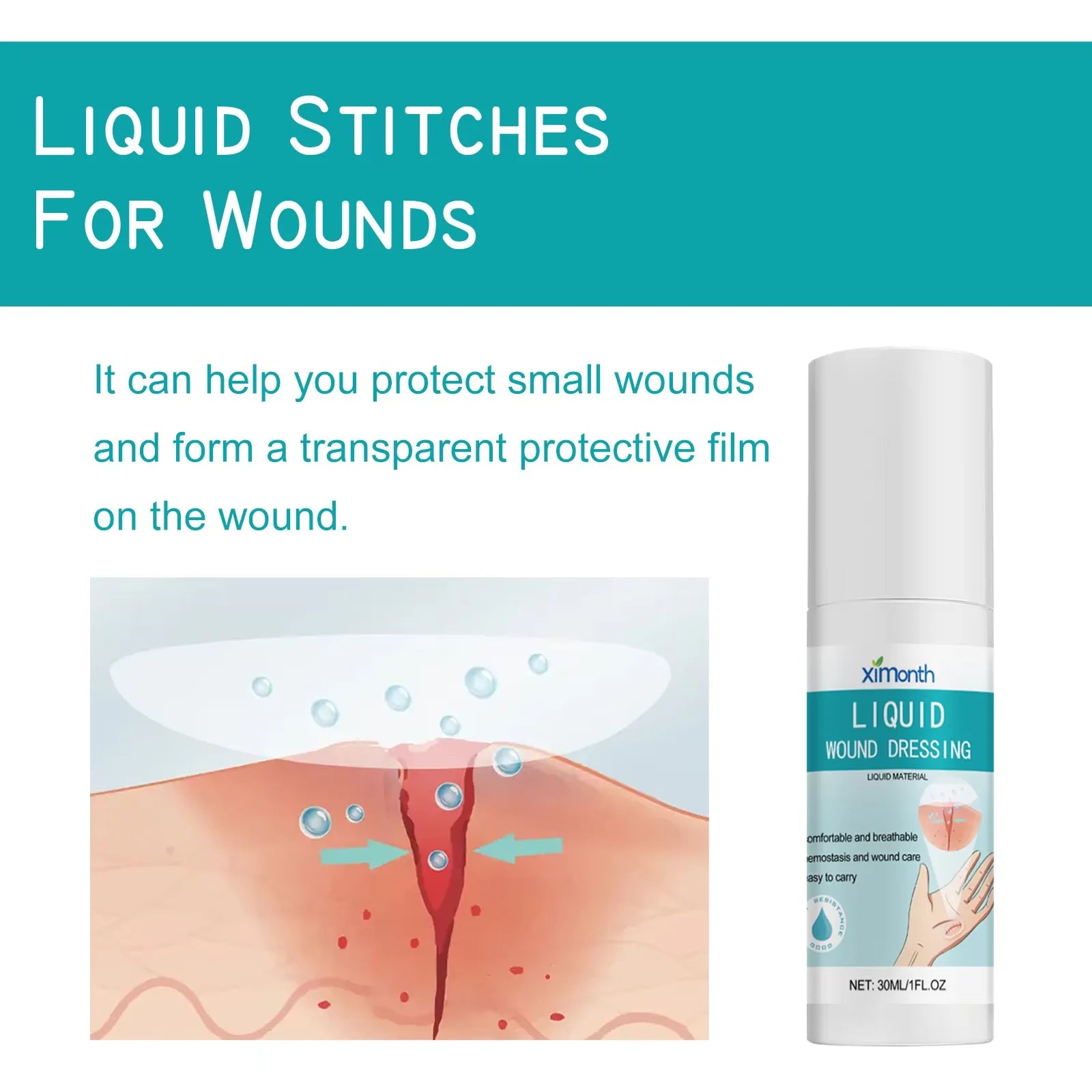 Ximonth Bandage Wound Care Liquid Spray Help Healing Recovery Cut Scratch Breathable and Waterproof Body Band Aid Liquid Sprays