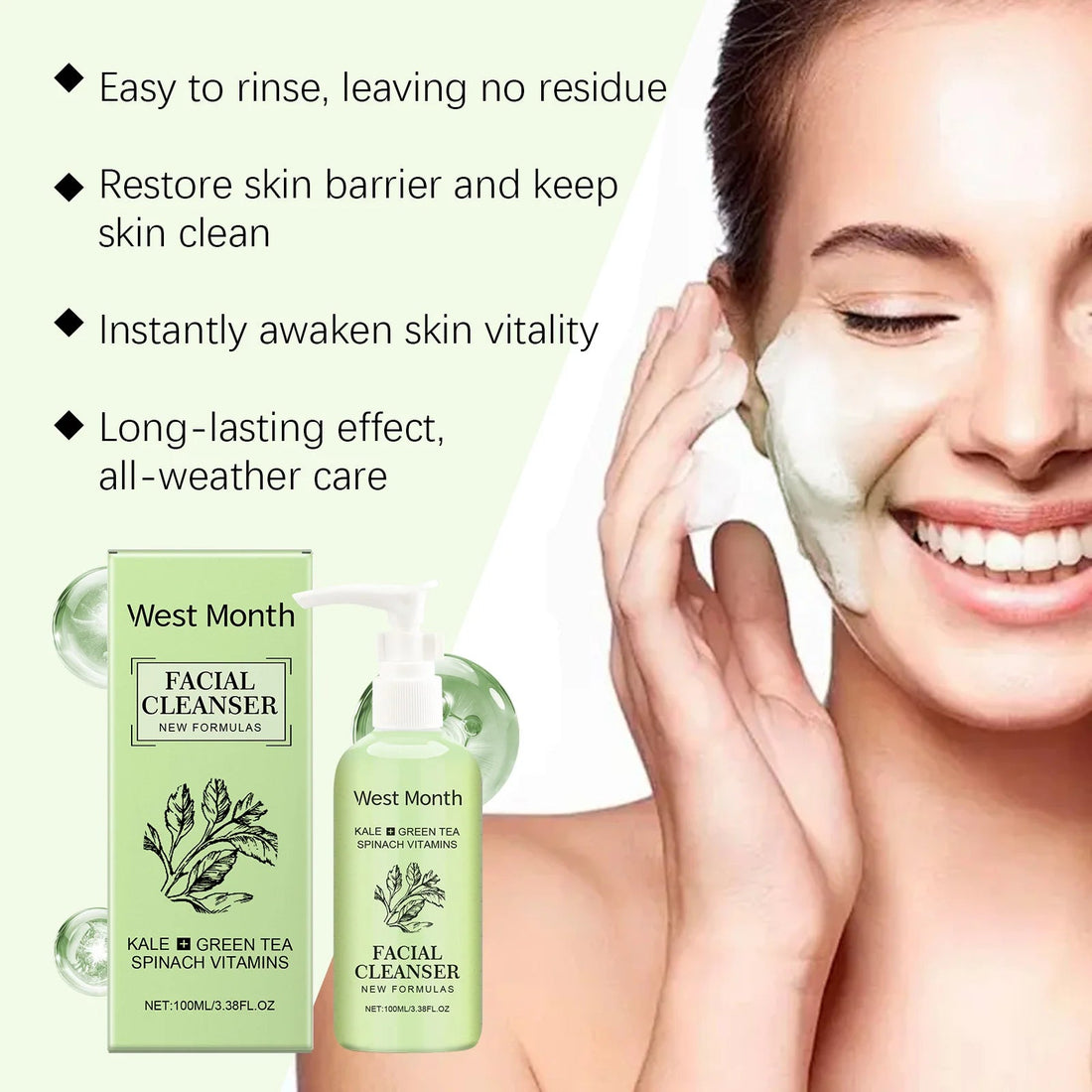 Moisturizing Face Wash Gentle Cleansing Oil Control Soothing Rejuvenation Brightening Blackhead Removal Rich Foam Face Cleanser Halalzen