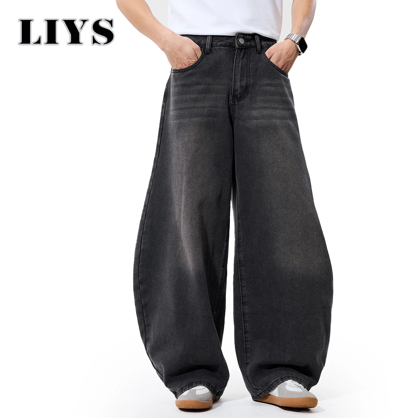 2025 Autumn Men's Retro Grey Black Loose Wide Leg Jeans American Street Baggy Goth Pants Man Designer Jeans Y2K Denim Pants