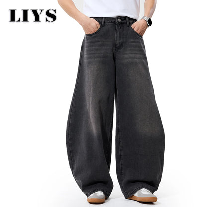 2025 Autumn Men's Retro Grey Black Loose Wide Leg Jeans American Street Baggy Goth Pants Man Designer Jeans Y2K Denim Pants