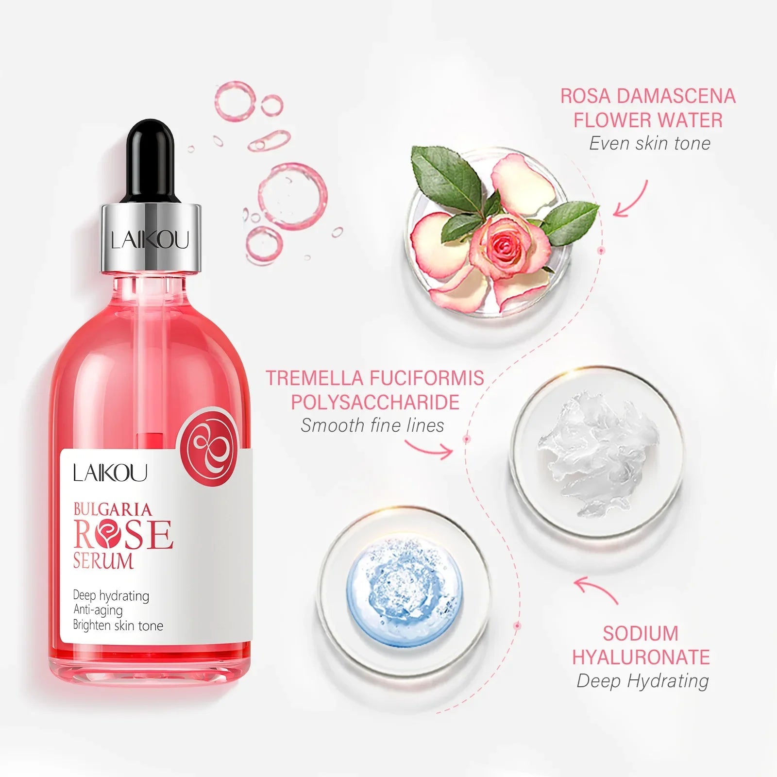 Laikou Rose or Sakura Essence Serum Deep Nourishing Repair Moisturizing Hydrating Anti Aging Facial Treatment Skin Care 100ml Halalzen