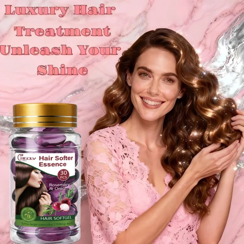 Lost Fragrance & Onion Hair Care Essential Oil, 30 Capsules/Bottle, Nourishes and Softens Hair Strands, Makes Rough and Dry Hair Stronger and More Shiny