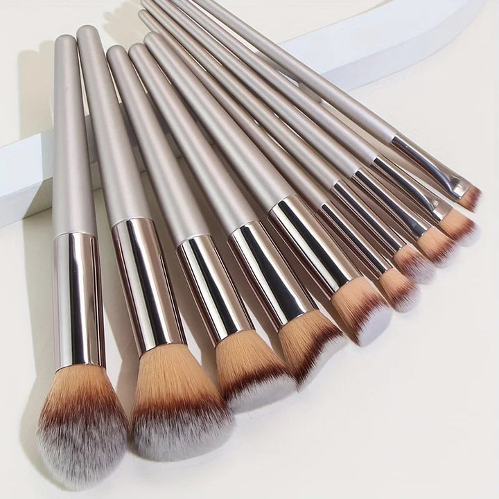 10 Pcs Champagne Gold Makeup Brushes Complete Set of Foundation Loose Powder Blush Concealer Eye Shadow Professional Set HALALZEN