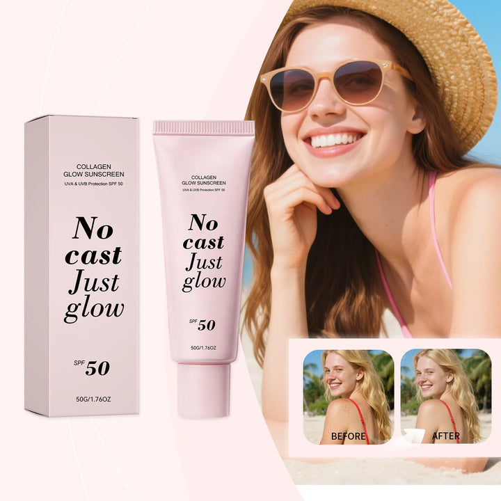Collagen Glow Sunscreen SPF50 Broad Spectrum UVA UVB Protection No White Cast Lightweight Non Greasy Hydrating Sun Lotion For Se