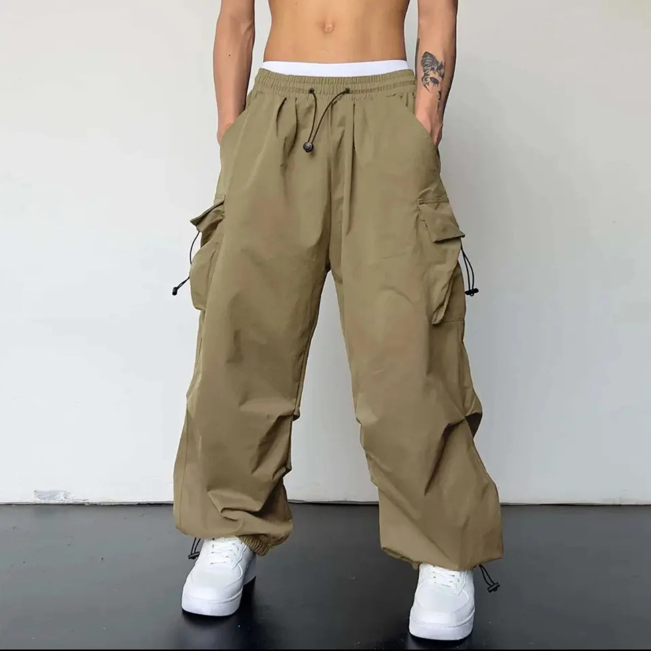 2024 Summer New Quick Drying Work Pants Men's American Parachute Pants High Waist Wide Leg Casual Sports Long Pants