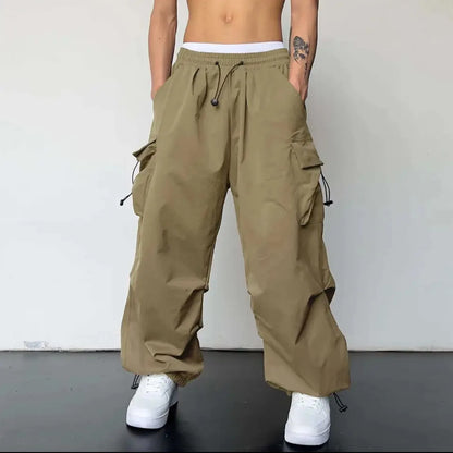 2024 Summer New Quick Drying Work Pants Men's American Parachute Pants High Waist Wide Leg Casual Sports Long Pants