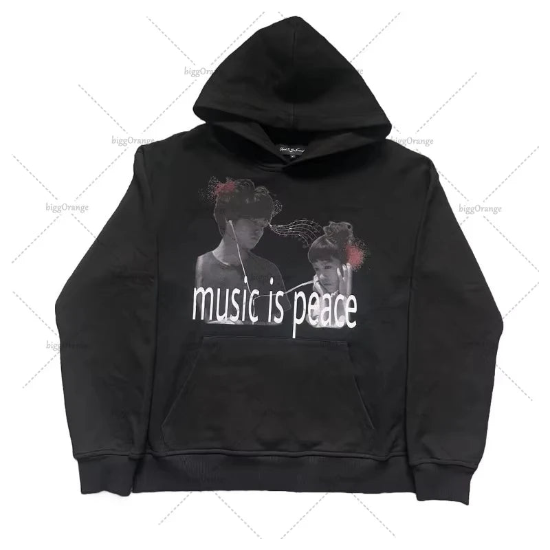 Retro Letter Casual Oversized Black Hoodie Men 2025 American Street Hip-hop Harajuku Y2K Fashion Loose Sweatshirt Women