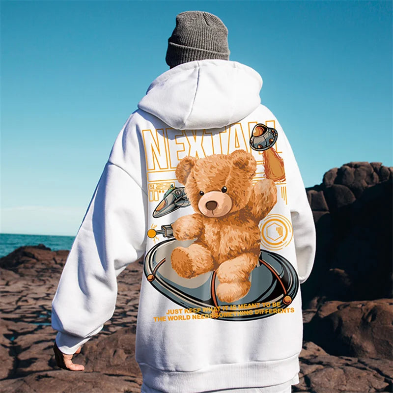 Autumn Men Hip Hop Bear Graphic Hoodie 2025 Cartoon Casual Oversized Hoodies Streetwear Fashion Sweatshirts Japanese y2k Clothes