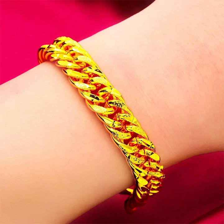 Pulsera Jefe de Joyería de Oro Real 9999 24K Popular Hebilla de 10 mm Pulsera Clásica para Hombre de Lujo