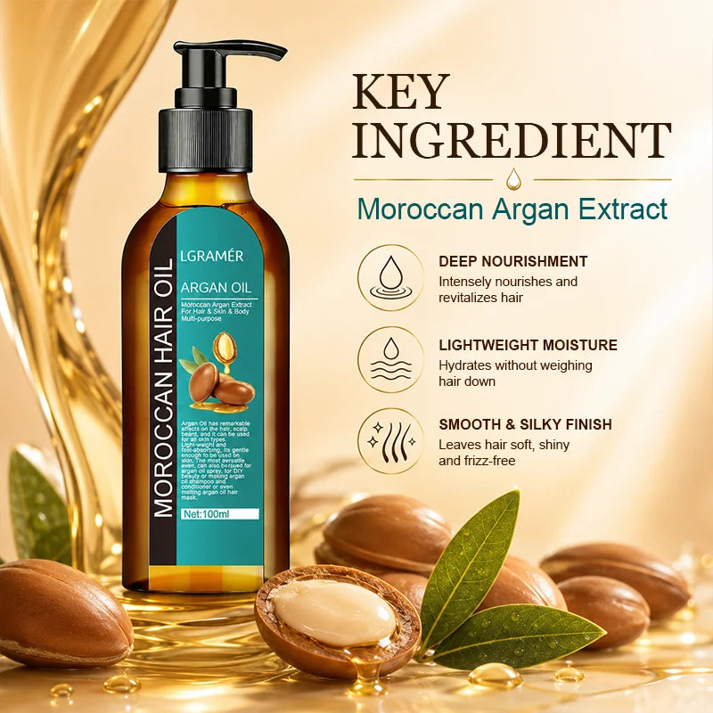 Moroccan Hair Care Oil Healthier Scalp Strengthen Improve Split Smooth Hair Repair Oil for Dry Damaged Hair Men and Women 100ml