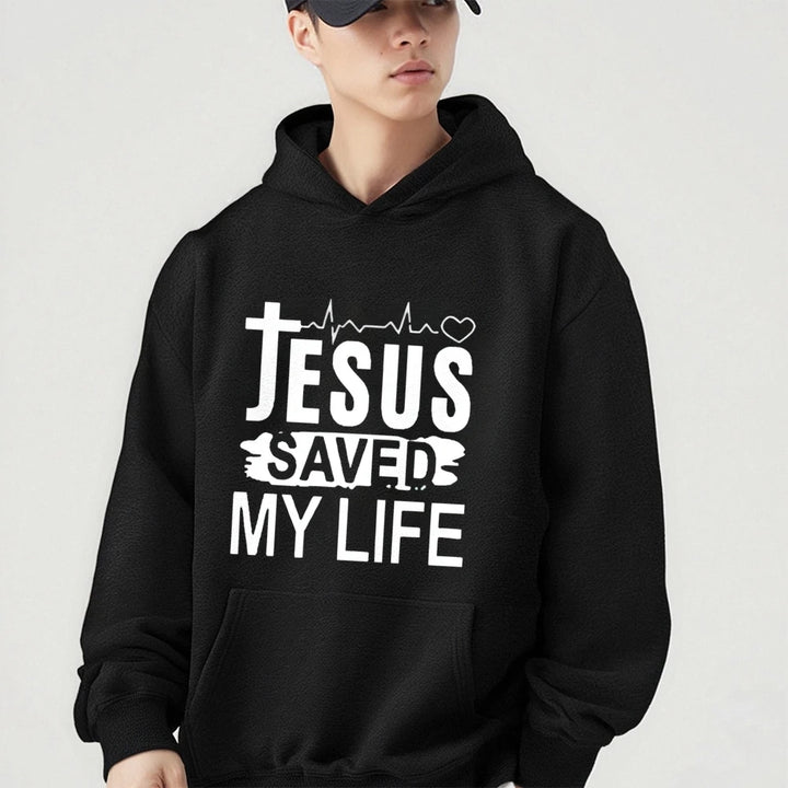 Jesus Saved My Life Graphic Hooded Sweatshirts Vintage Retro Y2K Fashion Style Autumn Winter Top Wearing Trendy Comfort Color