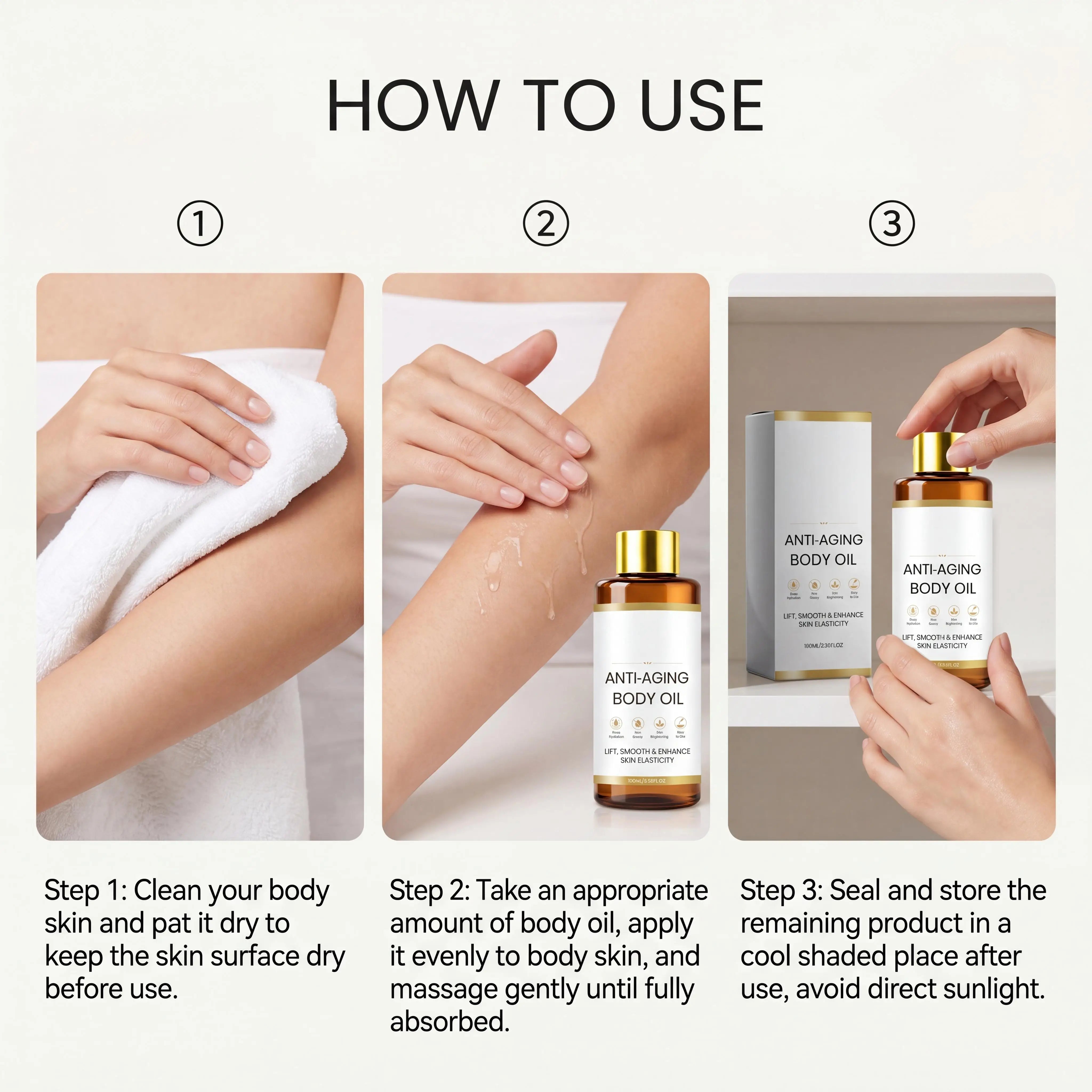 Anti Aging Body Oil With Collagen & Centella Asiatica,Deep Hydrating Firming Lightweight Non Greasy Moisturizing Glow Body Oil