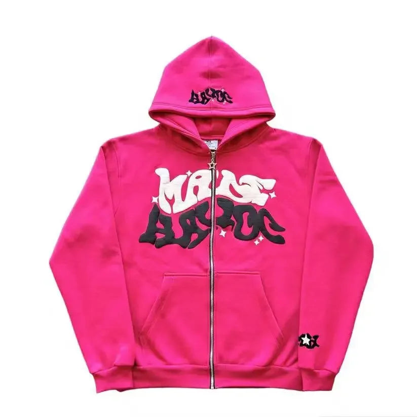 American retro star and letter printed zipper hoodie for men and women Y2K Spring and Autumn cardigan jacket