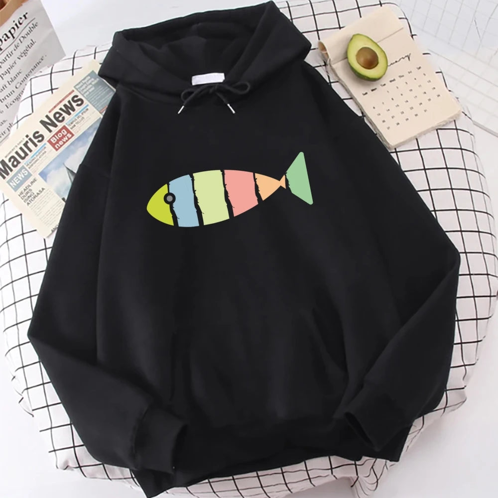 Fish Graphic Sweatshirts Retro Trendy Hoodies Y2K Versatile Stylish Clothe Street Fashion Womens Sweater Casual Daily Fit Unisex