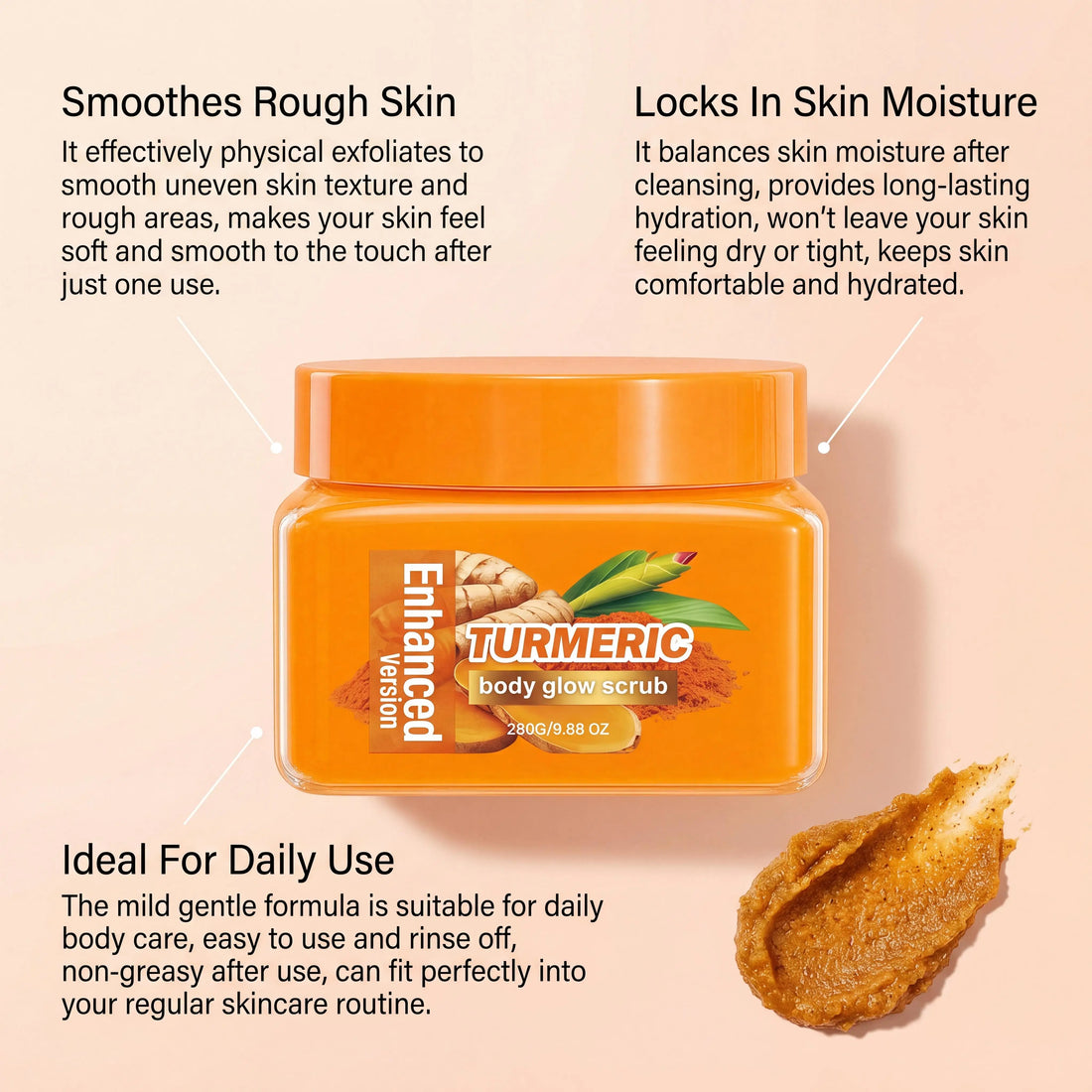 Turmeric Body Scrub Deep Cleanse Brightening Inner Thighs Bikini Area Organic Moisturizing Formula Exfoliating Body Scrub Cream