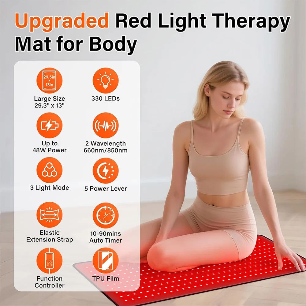 Red Light Therapy Mat for Body 330LEDs Red Light Therapy Pad 660nm&850nm Infrared Light Therapy for Shoulder Back Pain Relief