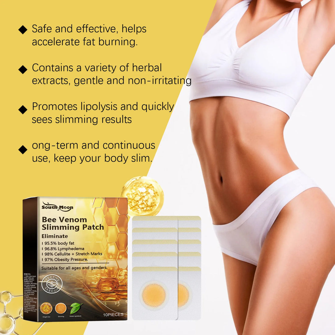Bee Venom Body Shaping Patch Tighten Skin Firm Body Contour Improve Elasticity Boost Blood Circulation Gentle Skin Firm Patches