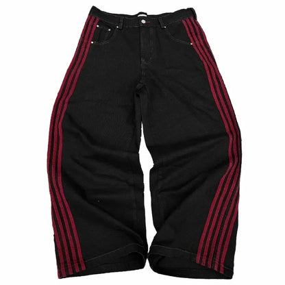 Y2K Baggy Jeans high quality Embroidered Striped Harajuku Sweatpants men women Hip Hop streetwear Casual wide leg Denim Pants