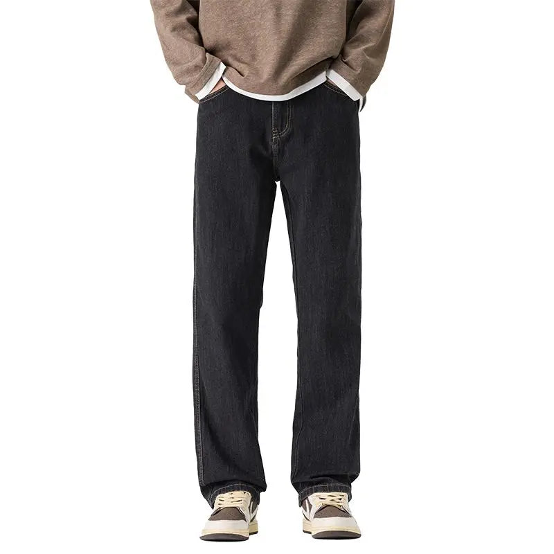 High Quality Winter Warm Fleece Thermal Men's Jeans Loose Straight Cotton Casual Wide-leg Business Trousers Man Plus Szie 40 42 HALALZEN