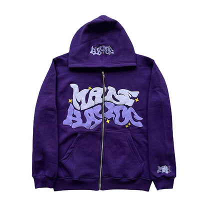Men Women Hoodie Long Sleeve Letters Print Zipper Closure Sweatshirt Jacket with Pockets