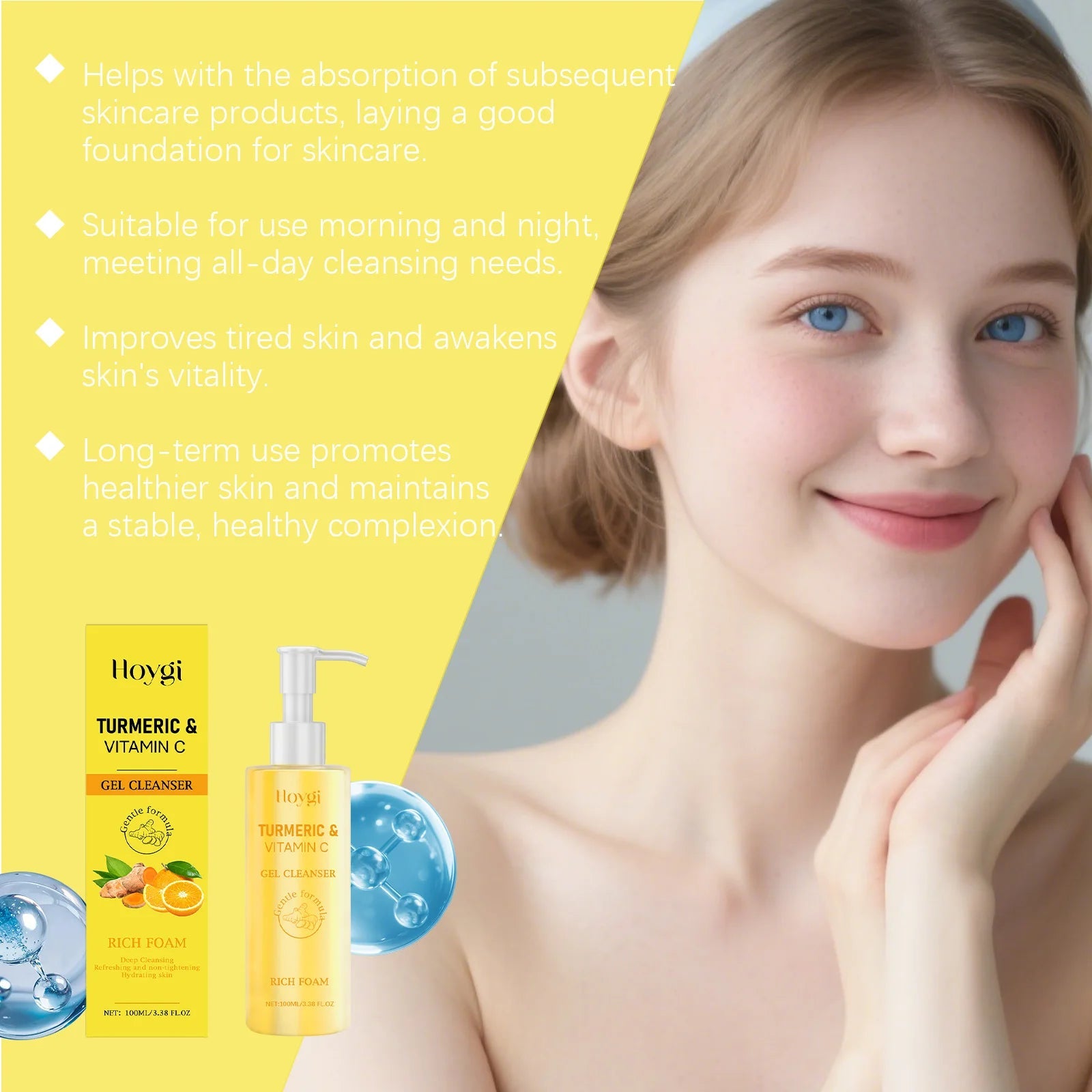 Turmeric Vitamin C Facial Cleanser Cleansing Refreshing Moisturizing for Soft Smooth Skin Purifying Brightening Facial Cleanser Halalzen