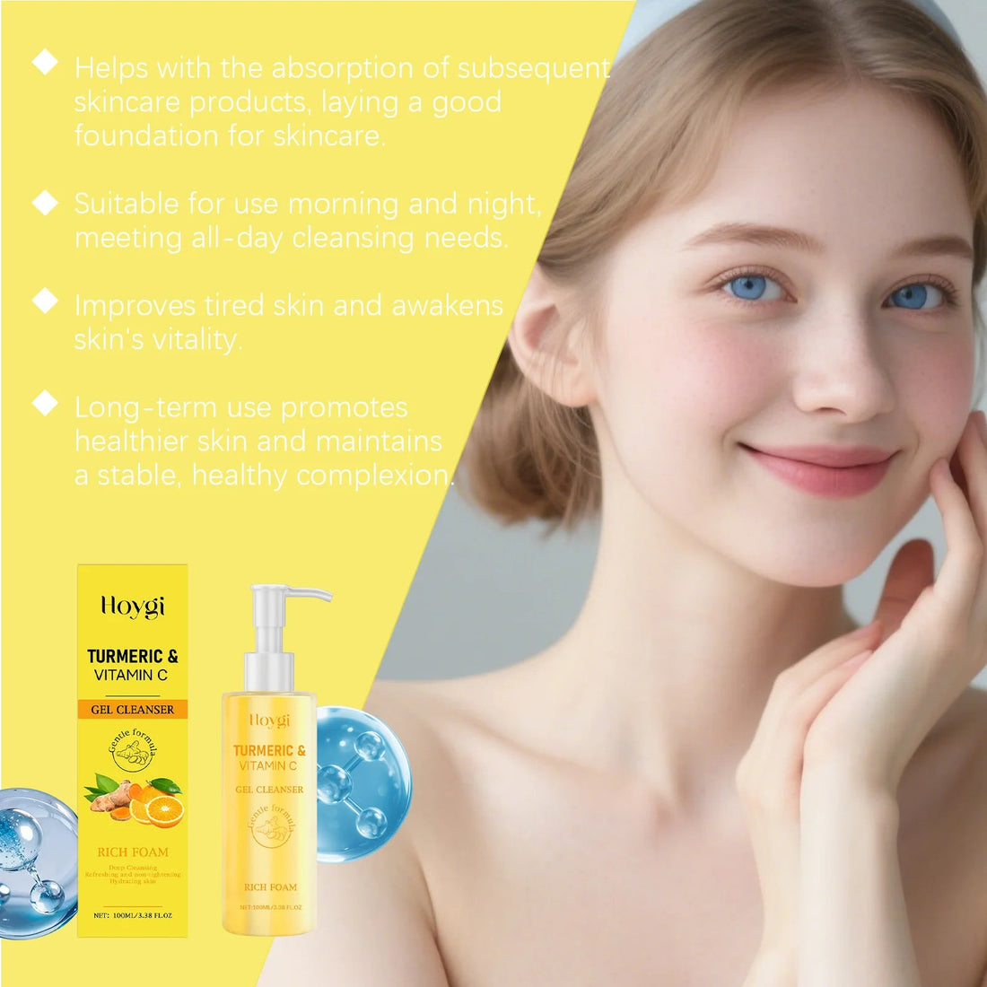Turmeric Vitamin C Facial Cleanser Cleansing Refreshing Moisturizing for Soft Smooth Skin Purifying Brightening Facial Cleanser Halalzen