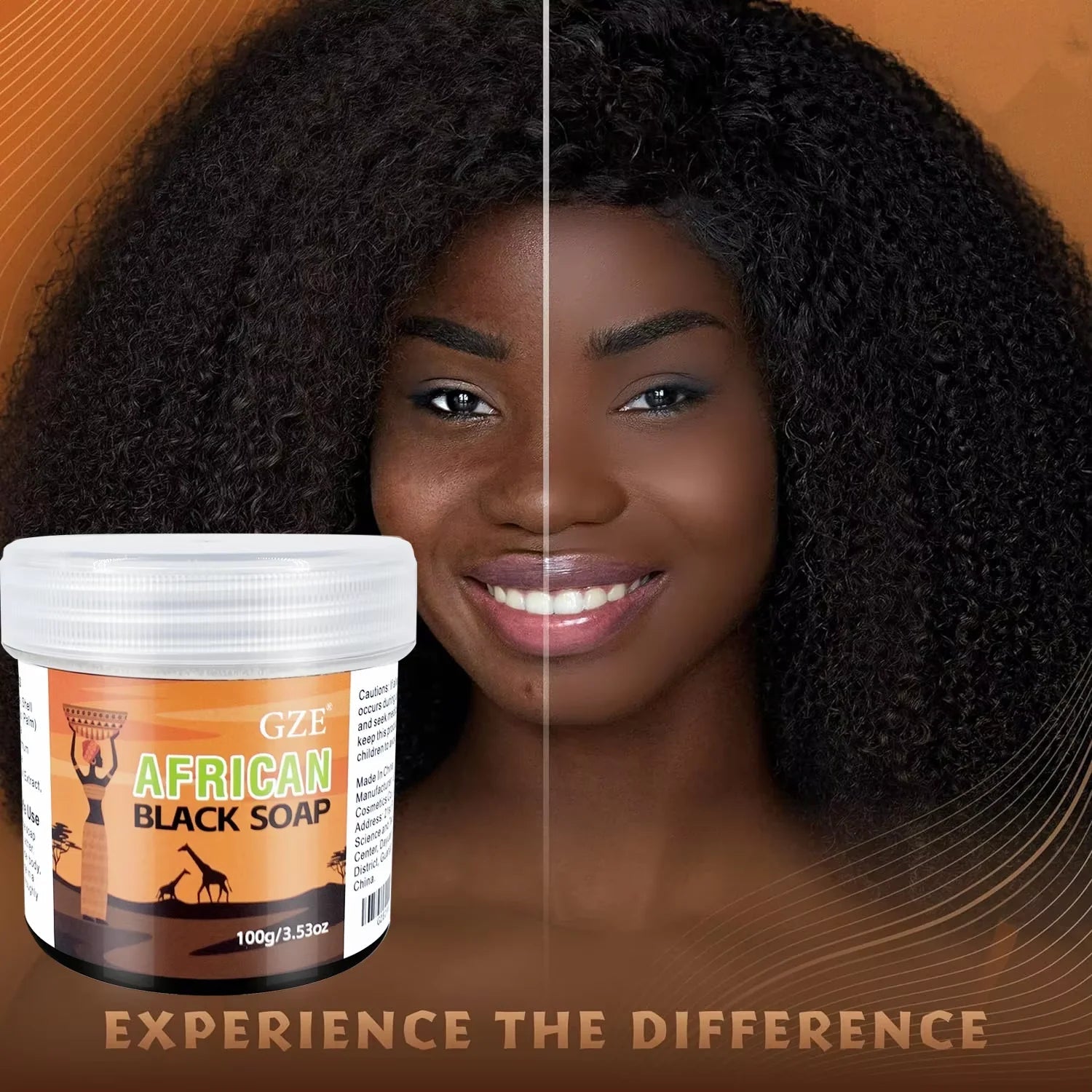 GZE African Black Soap 3-in-1 Face, Hair, and Body Cleanser - Deeply Cleanses and Moisturizes Skin and Hair Handmade Halalzen