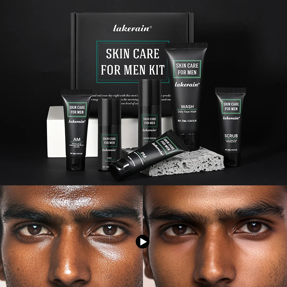 6pcs Essential Men Skin Care Set Daily Routine Face Wash Facial Scrub SPF Moisturizer Night Cream Hydrating Repair Facial Kit Christmas Valentine Gift For Men