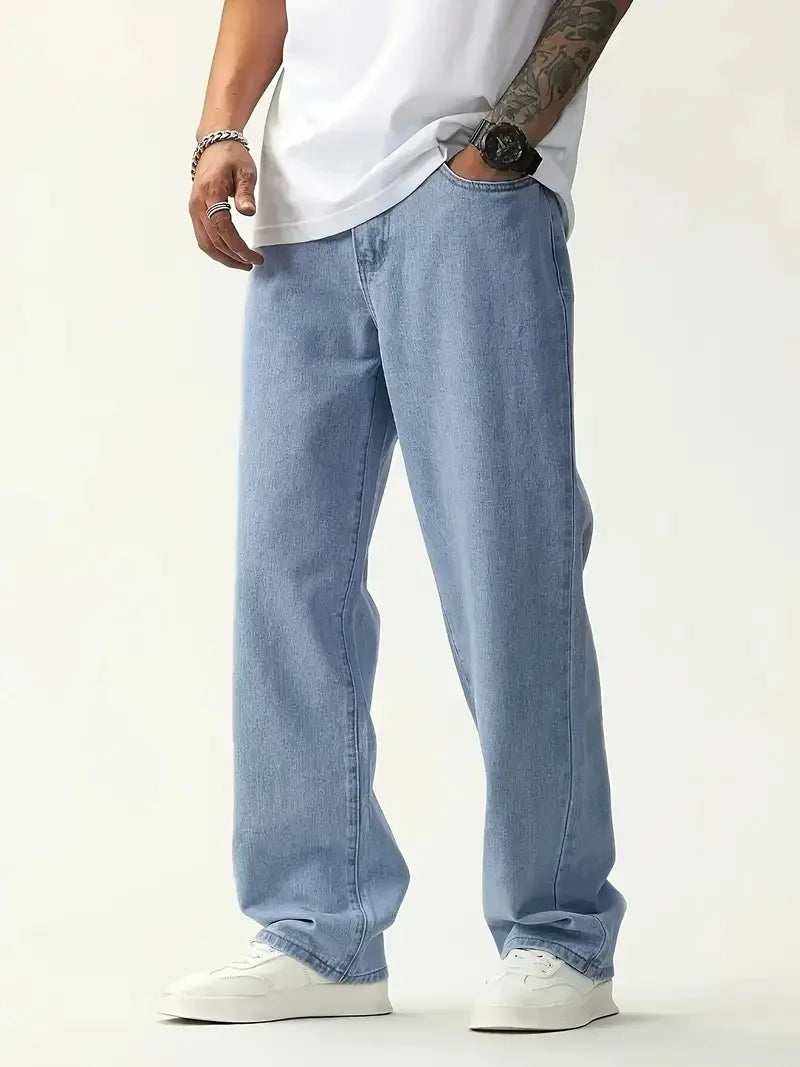 Men's Slim-Fit Stretch Jeans - Smart Casual Style, Blue Transitional Style, Suitable for All Seasons