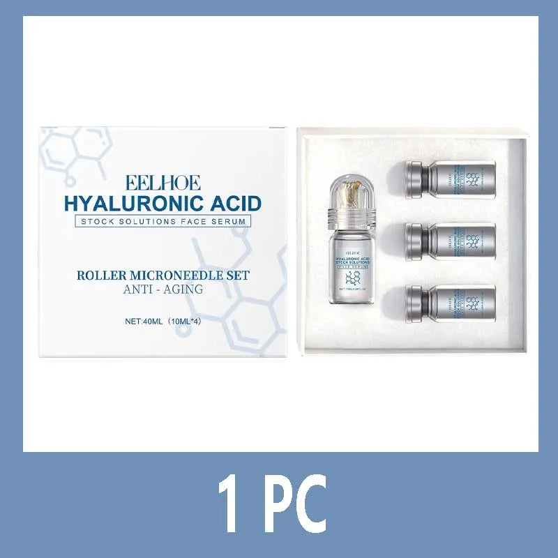 Hyaluronic Acid Stock Solutions Face Serum with Roller Microneedle Set Moisturizing Anti-Wrinkle Facial Serum Smoothing Refresh Halalzen