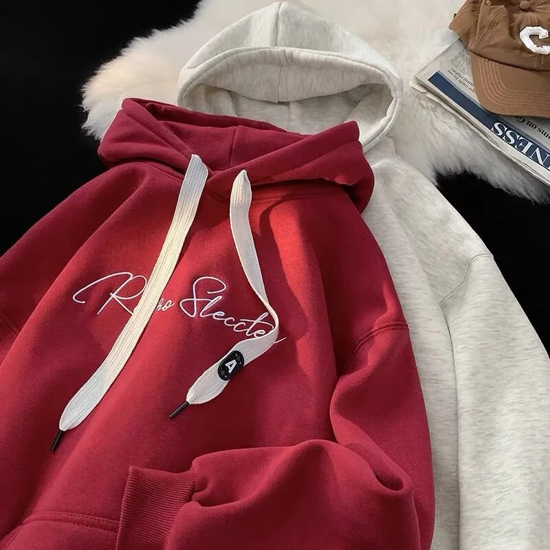 Men Hoodie Letter Printed Long Sleeve Autumn Sweatshirts Goth Fashion Y2K Vintage Hoodies Streetwear Fleece Pullover Hoody