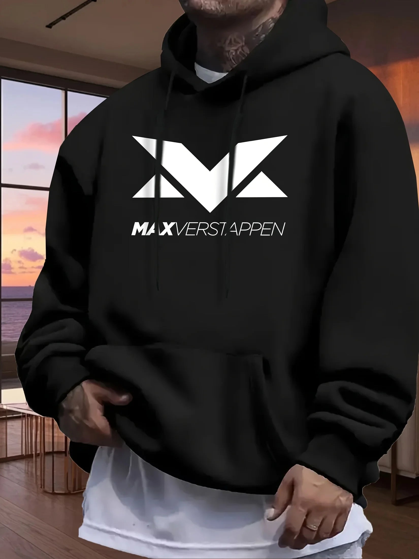 Men'S Red Max Verstappen Racing Graphic Hoodie - Casual Front Print Pullover with White Logo, Long Sleeves, and Kangaroo Pocket