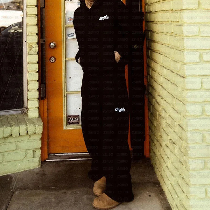 Harajuku Hoodies Men Y2k Hip Hop Letter Graphic Print Hooded Sweatshirt Punk Rock Oversized Pullover Baggy Sweatpants Women Suit