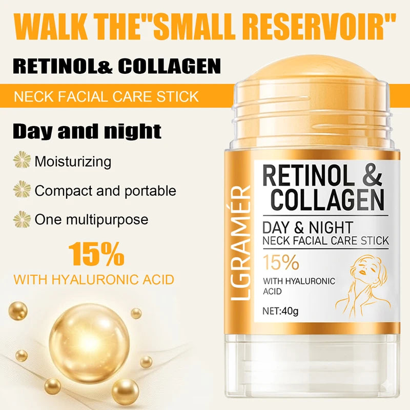 Retinol and Collagen Day and Night Neck Cream Facial Stick, Hydrating, Moisturizing, Non-Greasy, Easy to Absorb, Mild and Non-Ir