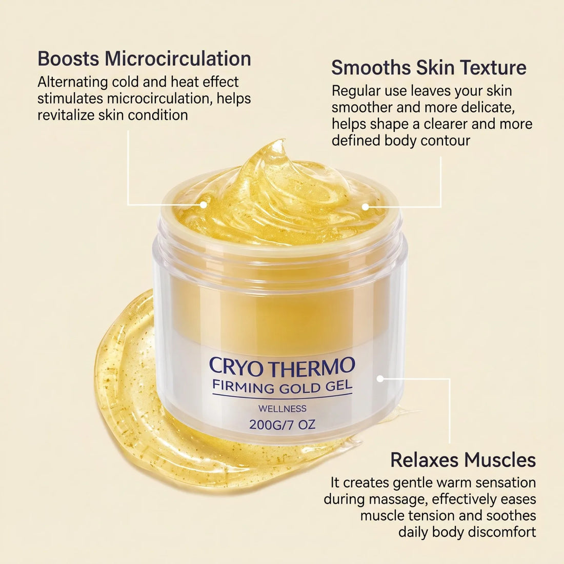 Cryo Thermo Firming Gold Massage Gel Skin Firming Lifting Hydrating Aloe Vera Nano Golden Body Care Detoxification Gel 200g