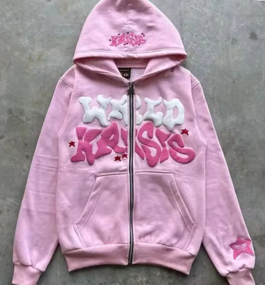 American retro star and letter printed zipper hoodie for men and women Y2K Spring and Autumn cardigan jacket