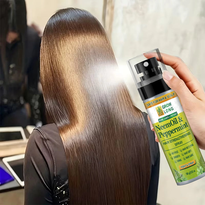 Grow Long Neem Oil & Peppermint Hair Strengthening Spray - Smooth Shine, Safe for Hair & Scalp, Biotin & Keratin Infused