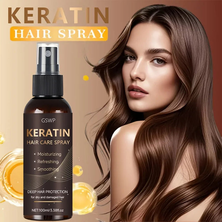 GSWP Keratin Hair Spray contains castor oil and argan oil, quickly absorbed, moisturize hair, leave it non-greasy.100ml Halalzen
