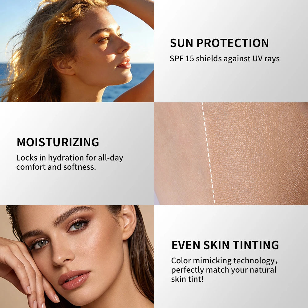 Lakerain Color Changing Liquid Foundation Brightening Moisturizing Skin SPF 15 Sunscreen Natural Even Skin Tone Slight Concealer
