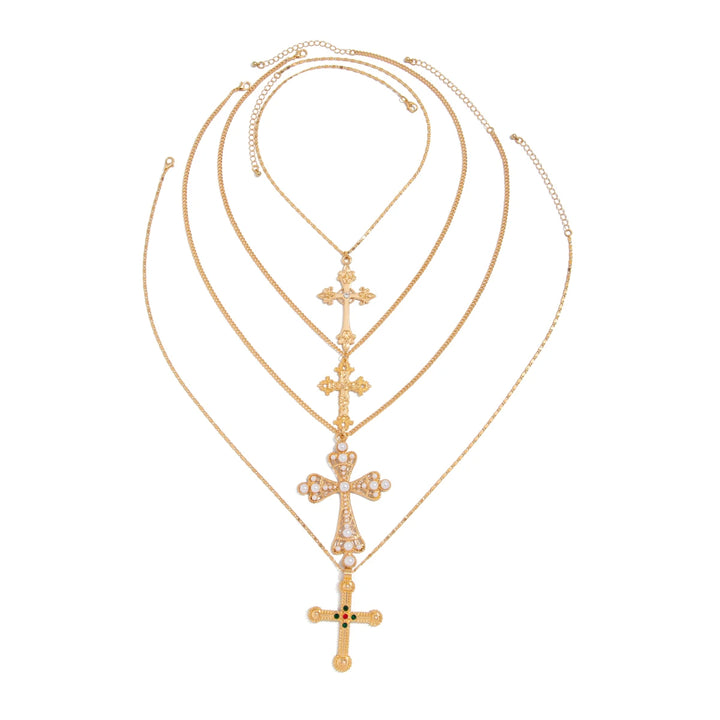 Ingemark Juego de 4 Piezas Collar con Colgante de Cruz de Acrílico con Piedras Brillantes para Mujer Creativo Retro Color Dorado Cadena Larga Encanto Joyería Y2K