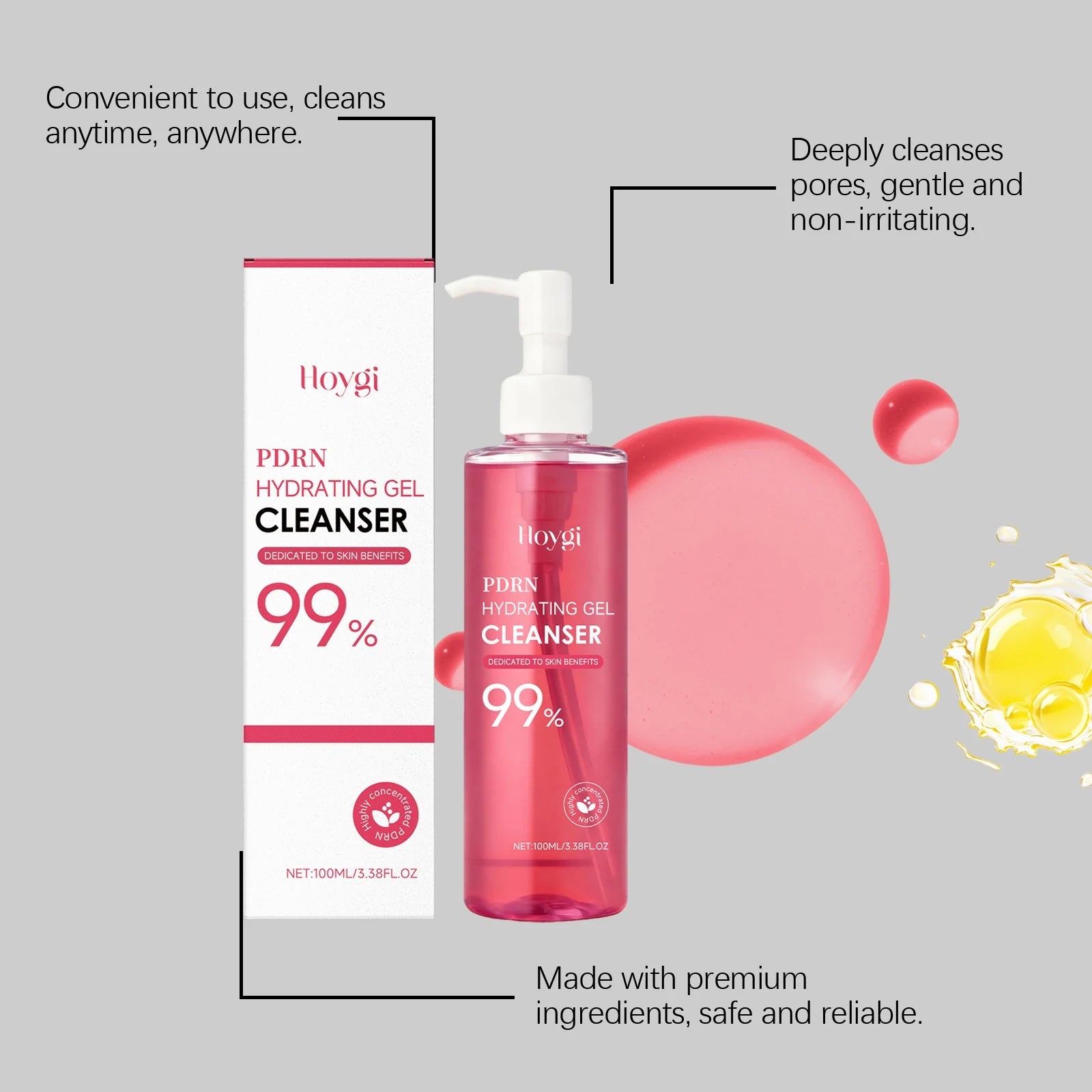 HOYGI Facial Cleansing Gel Oil Control Moisturizing Face Wash Anti-Acne Pore Refining Blackhead Remover Gentle Brightening Skin Halalzen