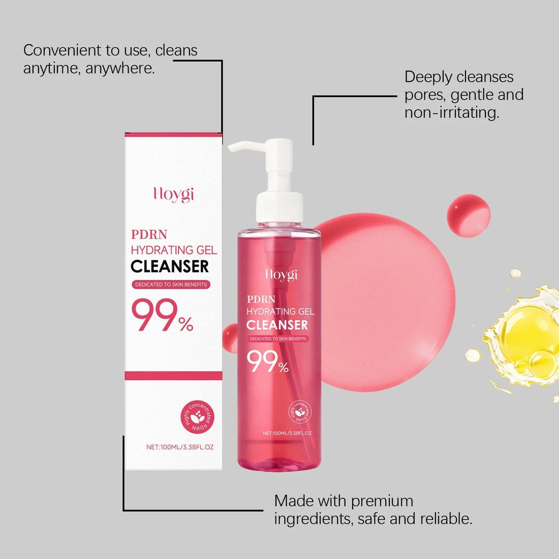 HOYGI Facial Cleansing Gel Oil Control Moisturizing Face Wash Anti-Acne Pore Refining Blackhead Remover Gentle Brightening Skin Halalzen