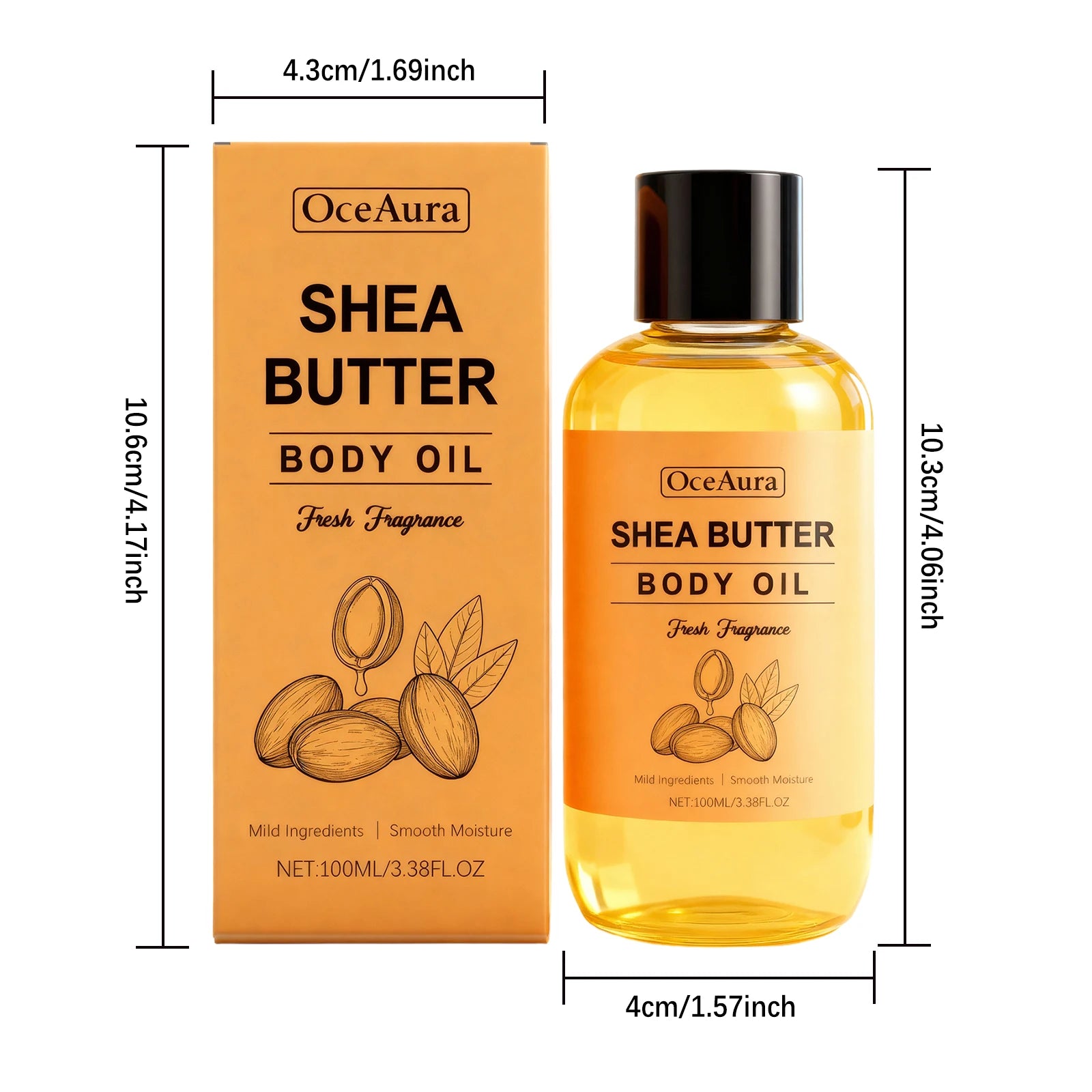 Shea Butter Body Oil Lightweight Fast Absorbing for Dry Rough Skin Soft Improve Dry Skin Body Massage Moisturizing Essential Oil