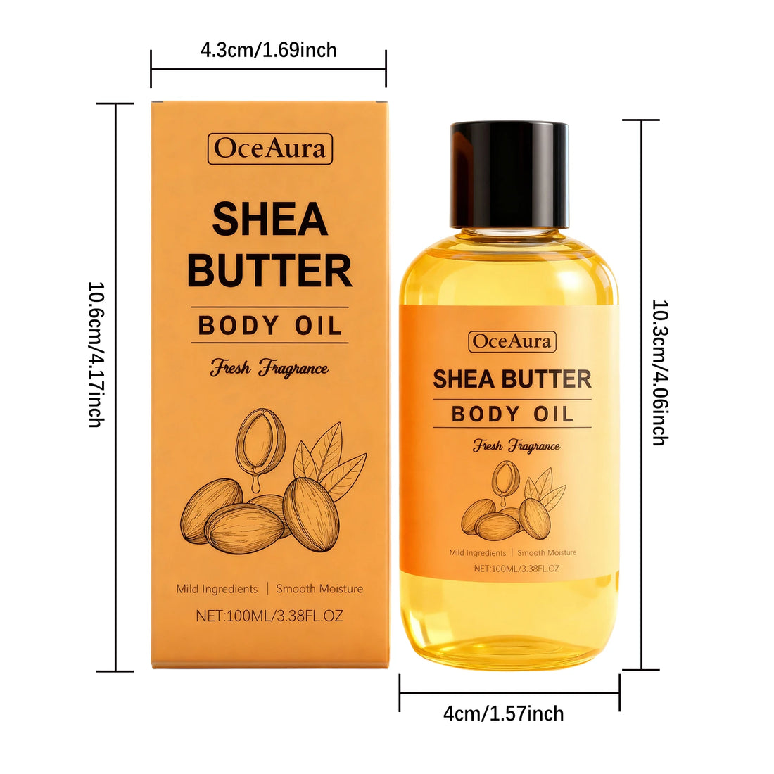 Shea Butter Body Oil Lightweight Fast Absorbing for Dry Rough Skin Soft Improve Dry Skin Body Massage Moisturizing Essential Oil