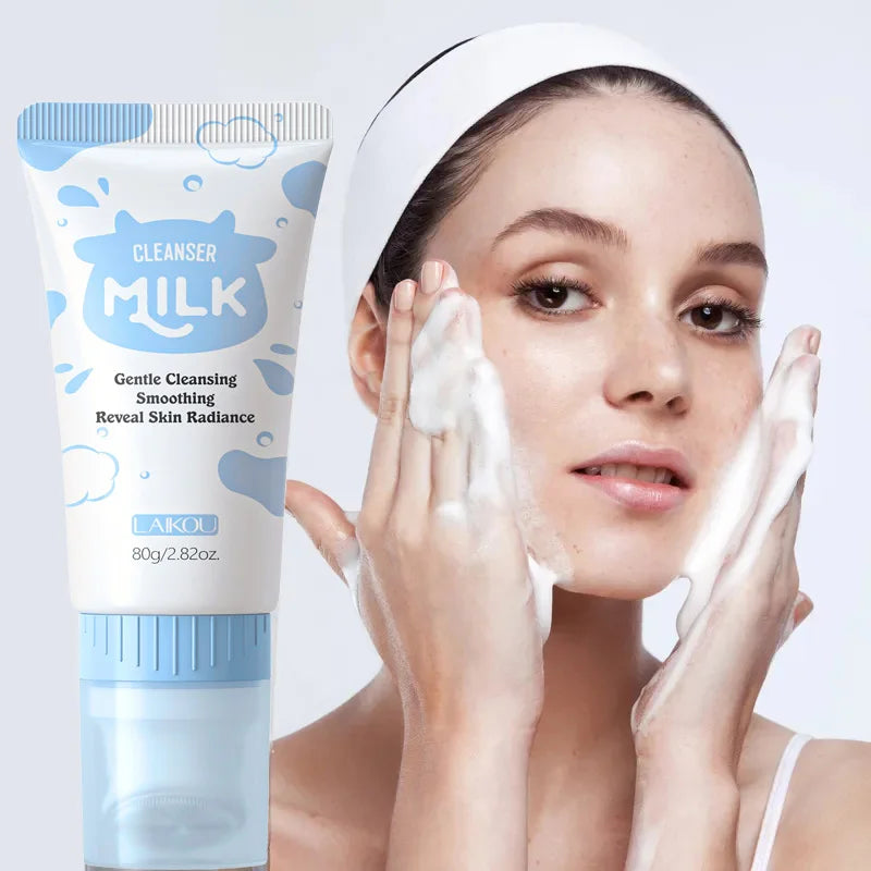 Laikou Milk Face Cleanser Facial Scrub Cleansing Wash Foam Mossee Acne Oil Control Blackhead Remover Shrink Pores Skin Care 80g Halalzen