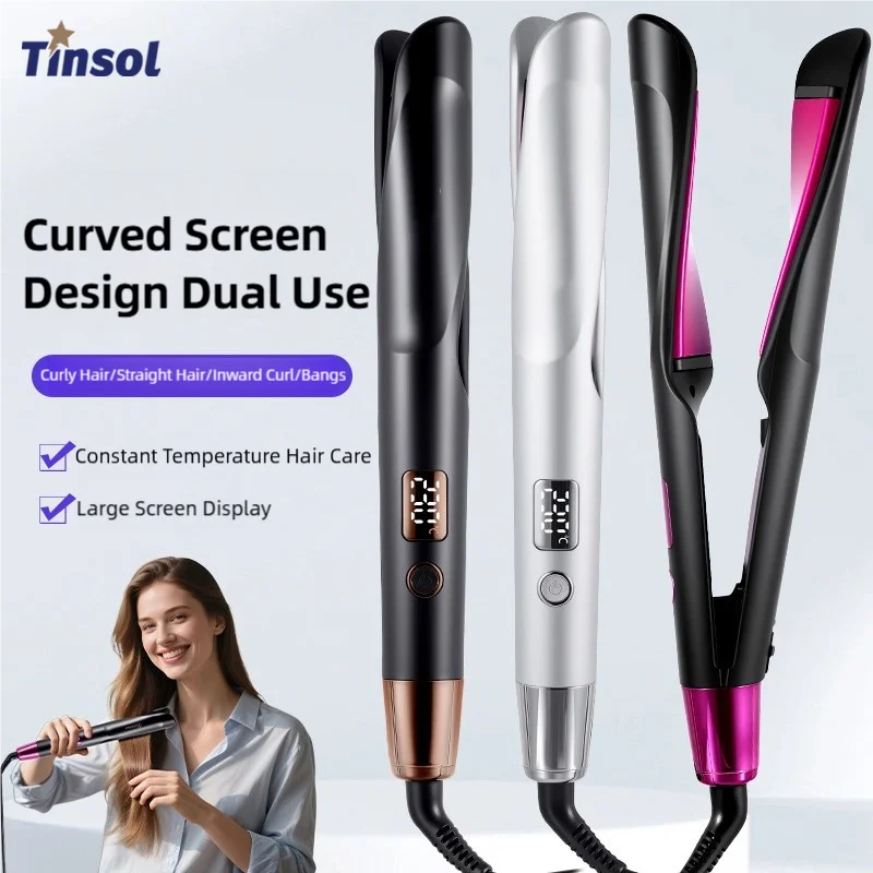 TINSOL New 2-in-1 Curling Iron & Straightener Multi-Function Hair Styling Tool Dual-Purpose Curling and Straightening Iron