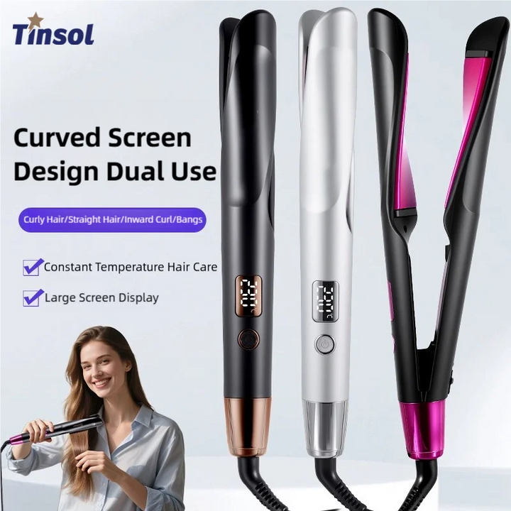 TINSOL New 2-in-1 Curling Iron & Straightener Multi-Function Hair Styling Tool Dual-Purpose Curling and Straightening Iron
