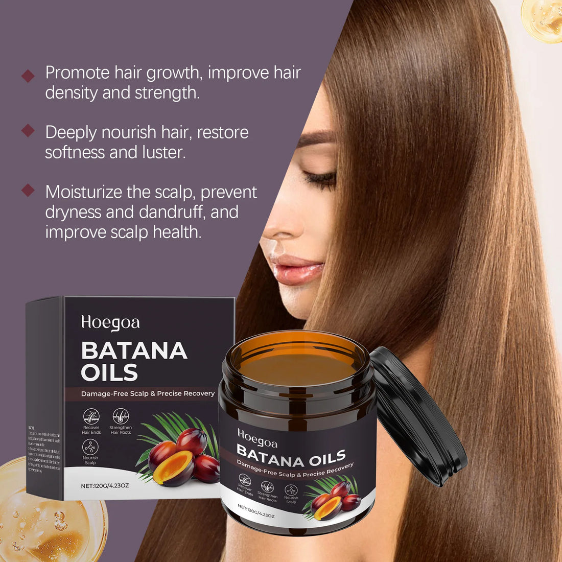 Hoegoa Batana Oil Natural Organic Growth Repair Split Ends Nourish Scalp Strengthen Hair Roots Anti Loss Hair Treatment Mask